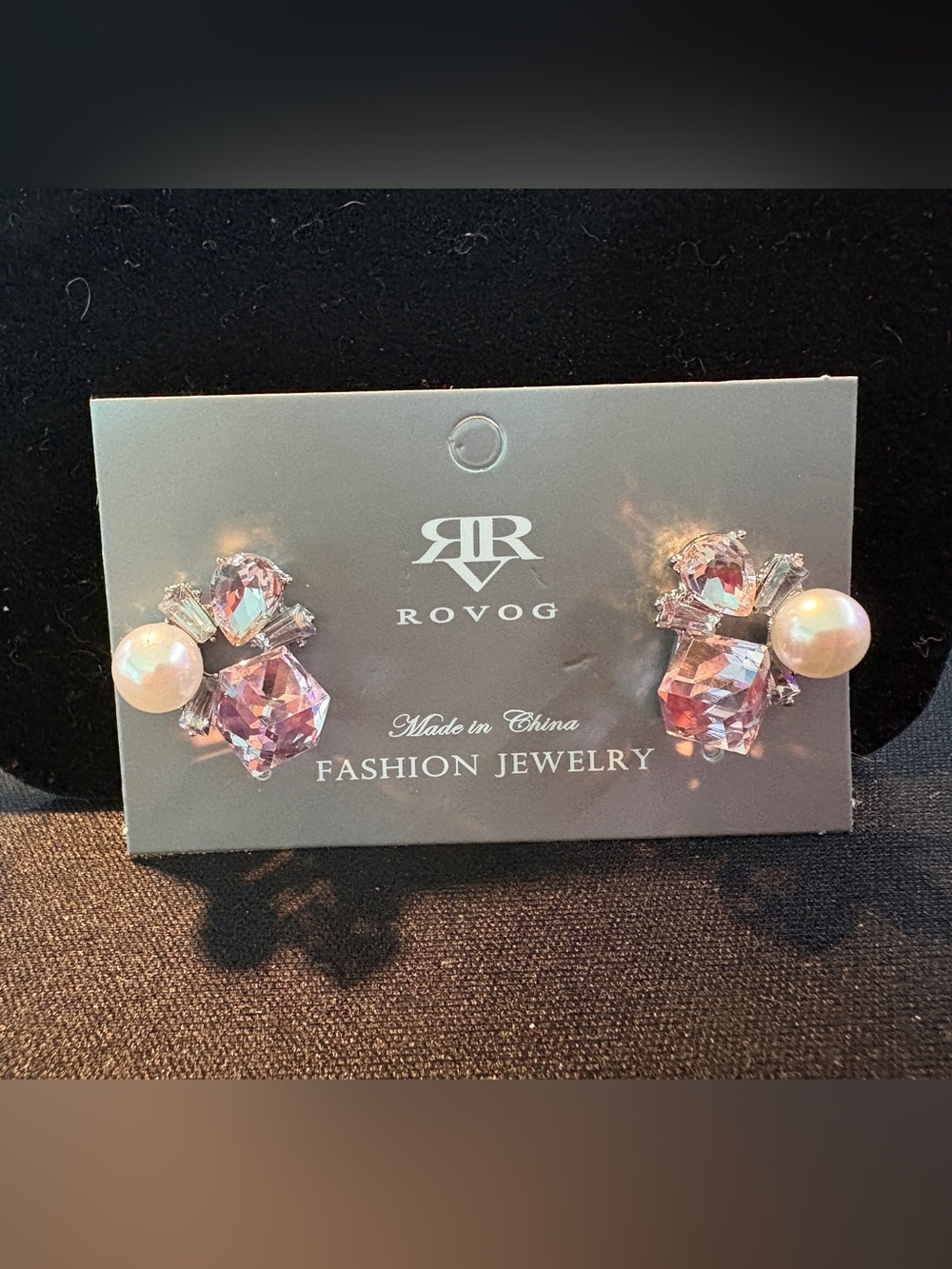 Pink Crystal Cluster & Pearl Stud Earrings